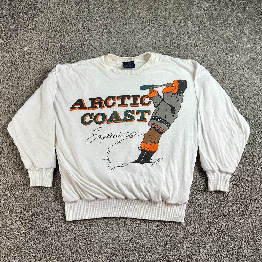 VTG 80s Arctic Expedition Sweatshirt Mens L 50 White Queen Of Saba Royal Fashion